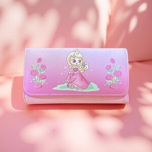Disney Loungefly Aurora Sleeping Beauty Chibi Flap Trifold Wallet New